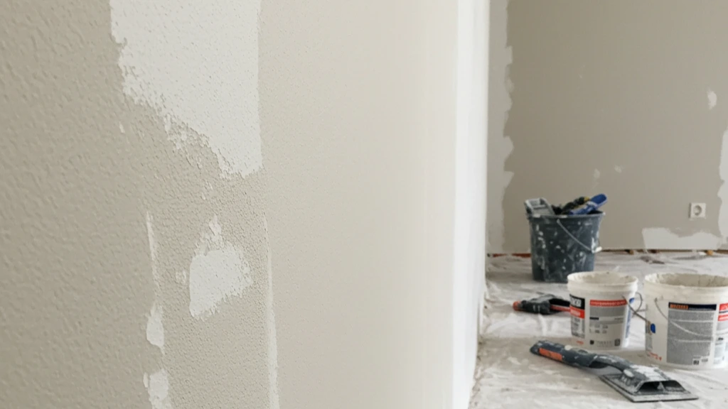Artisan préparant un mur avec de l'enduit avant peinture